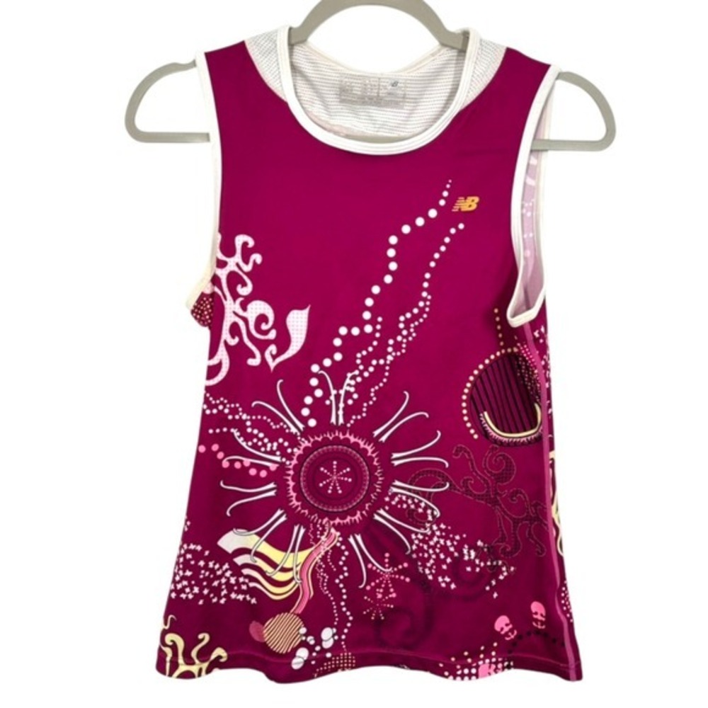 New Balance Womens Size Small Running Athletic Tank Top Floral Print Pink Quirky